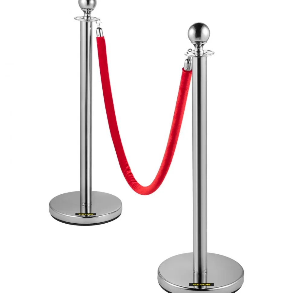 VEVOR Crowd Control Stanchion, Set of 8 Pieces Silver Stanchion Set, Stanchion Set with 5 ft/1.5 m Red Velvet Rope, Crowd Control Barrier with Sturdy Concrete and Metal Base