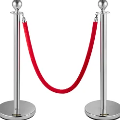 VEVOR Crowd Control Stanchion, Set of 8 Pieces Silver Stanchion Set, Stanchion Set with 5 ft/1.5 m Red Velvet Rope, Crowd Control Barrier with Sturdy Concrete and Metal Base