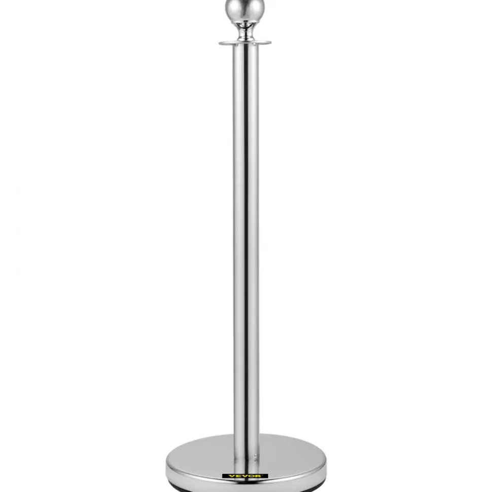 VEVOR Crowd Control Stanchion, Set of 8 Pieces Silver Stanchion Set, Stanchion Set with 5 ft/1.5 m Red Velvet Rope, Crowd Control Barrier with Sturdy Concrete and Metal Base