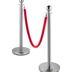 VEVOR Crowd Control Stanchion, Set of 4 Pieces Silver Stanchion Set, Stanchion Set with 5 ft/1.5 m Red Velvet Rope, Crowd Control Barrier
