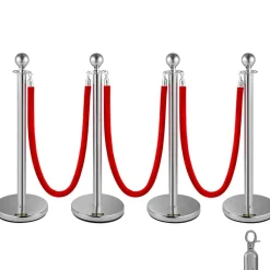 VEVOR Crowd Control Stanchion, Set of 6 Pieces Stanchion Set, Stanchion Set with 6.6 ft/2 m Red Retractable Belt, Crowd Control Barrier with Rubber Base – Easy Connect Assembly for Crowd Control (Blac