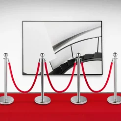 VEVOR Crowd Control Stanchion, Set of 6 Pieces Stanchion Set, Stanchion Set with 6.6 ft/2 m Red Retractable Belt, Crowd Control Barrier with Rubber Base – Easy Connect Assembly for Crowd Control (Blac