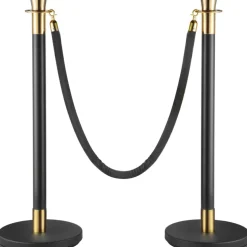 VEVOR Crowd Control Stanchion, Set of 6 Pieces Stanchion Set, Stanchion Set with 5 ft/1.5 m Black Velvet Rope, Black Crowd Control Barrier with Sturdy Concrete and Metal Base – Easy Connect Assembly