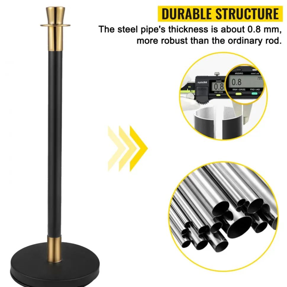 VEVOR Crowd Control Stanchion, Set of 6 Pieces Stanchion Set, Stanchion Set with 5 ft/1.5 m Black Velvet Rope, Black Crowd Control Barrier with Sturdy Concrete and Metal Base – Easy Connect Assembly