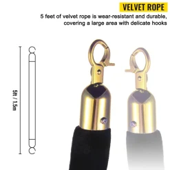 VEVOR Crowd Control Stanchion, Set of 6 Pieces Stanchion Set, Stanchion Set with 5 ft/1.5 m Black Velvet Rope, Black Crowd Control Barrier with Sturdy Concrete and Metal Base – Easy Connect Assembly