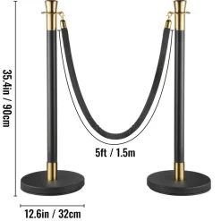 VEVOR Crowd Control Stanchion, Set of 6 Pieces Stanchion Set, Stanchion Set with 5 ft/1.5 m Black Velvet Rope, Black Crowd Control Barrier with Sturdy Concrete and Metal Base – Easy Connect Assembly