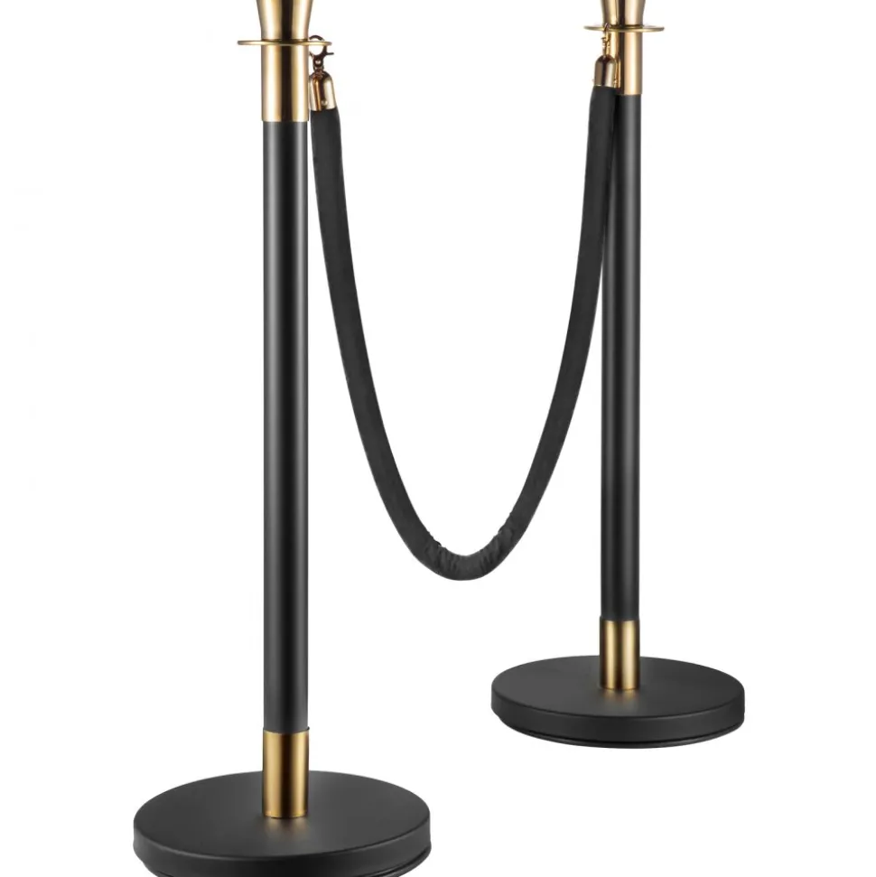 VEVOR Crowd Control Stanchion, Set of 6 Pieces Stanchion Set, Stanchion Set with 5 ft/1.5 m Black Velvet Rope, Black Crowd Control Barrier with Sturdy Concrete and Metal Base – Easy Connect Assembly