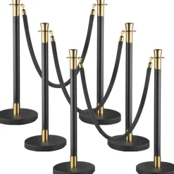 VEVOR Crowd Control Stanchion, Set of 6 Pieces Stanchion Set, Stanchion Set with 5 ft/1.5 m Black Velvet Rope, Black Crowd Control Barrier with Sturdy Concrete and Metal Base – Easy Connect Assembly