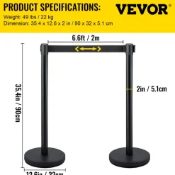 VEVOR Crowd Control Stanchion, Set of 4 Pieces Stanchion Set, Stanchion Set with 5 ft/1.5 m Red Velvet Rope, Crowd Control Barrier