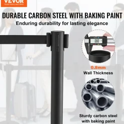 VEVOR Crowd Control Stanchions, 6-Pack Crowd Control Barriers, Carbon Steel Baking Painted Stanchion Queue Post with Sign Holder & 3PCS 6.5FT Retractable Belt, Belt Barrier Line Divider, Easy Assembly