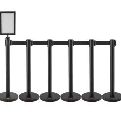VEVOR Crowd Control Stanchions, 6-Pack Crowd Control Barriers, Carbon Steel Baking Painted Stanchion Queue Post with Sign Holder & 3PCS 6.5FT Retractable Belt, Belt Barrier Line Divider, Easy Assembly