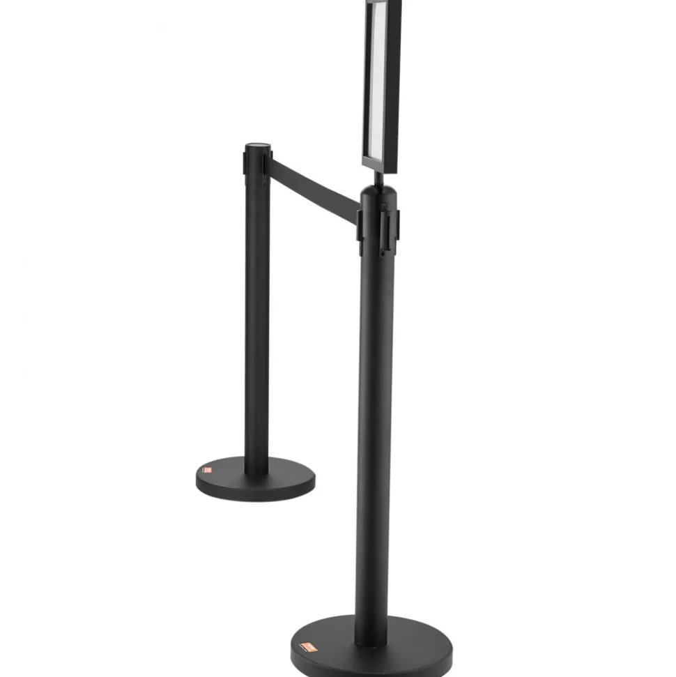 VEVOR Crowd Control Stanchions, 6-Pack Crowd Control Barriers, Carbon Steel Baking Painted Stanchion Queue Post with Sign Holder & 3PCS 6.5FT Retractable Belt, Belt Barrier Line Divider, Easy Assembly