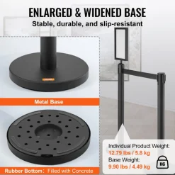 VEVOR Crowd Control Stanchions, 6-Pack Crowd Control Barriers, Carbon Steel Baking Painted Stanchion Queue Post with Sign Holder & 3PCS 6.5FT Retractable Belt, Belt Barrier Line Divider, Easy Assembly