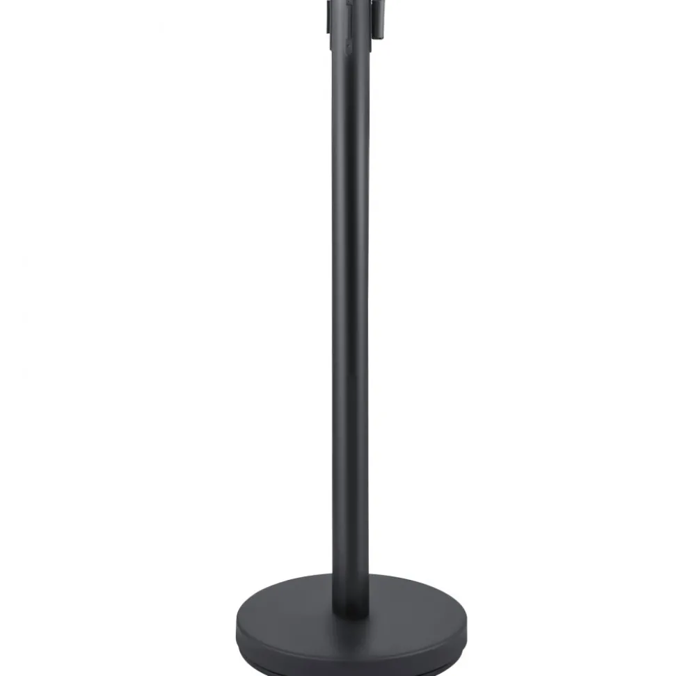 VEVOR Crowd Control Stanchion, Set of 6 Pieces Stanchion Set, Stanchion Set with 6.6 ft/2 m Black Retractable Belt, Black Crowd Control Barrier with Concrete and Metal Base - Easy Connect Assembly