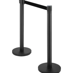VEVOR Crowd Control Stanchion, Set of 6 Pieces Stanchion Set, Stanchion Set with 6.6 ft/2 m Black Retractable Belt, Black Crowd Control Barrier with Concrete and Metal Base - Easy Connect Assembly