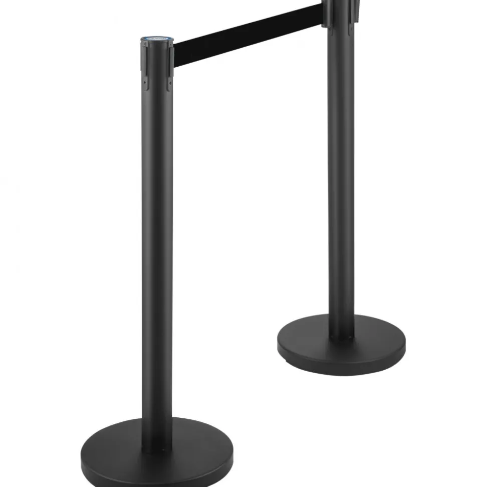 VEVOR Crowd Control Stanchion, Set of 6 Pieces Stanchion Set, Stanchion Set with 6.6 ft/2 m Black Retractable Belt, Black Crowd Control Barrier with Concrete and Metal Base - Easy Connect Assembly