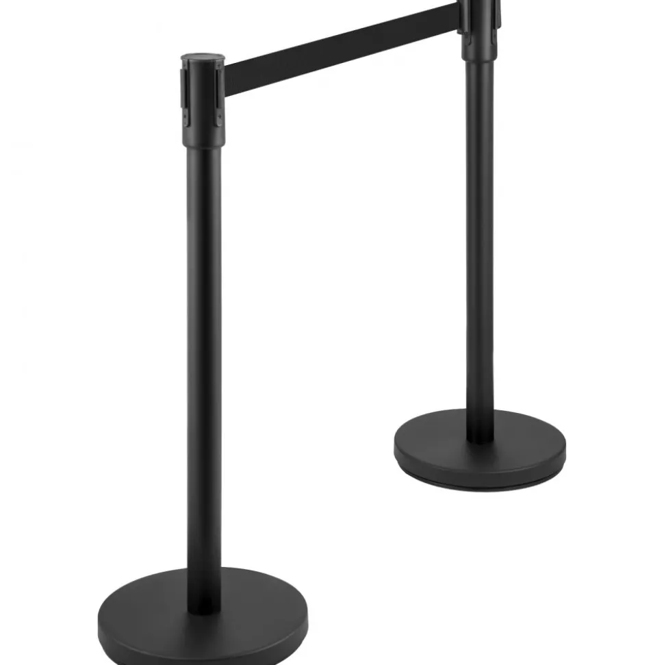 VEVOR Crowd Control Stanchion, Set of 8 Pieces Stanchion Set, Stanchion Set with 6.6 ft/2 m Black Retractable Belt, Black Crowd Control Barrier with Concrete and Metal Base – Easy Connect Assembly