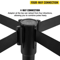 VEVOR Crowd Control Stanchion, Set of 8 Pieces Stanchion Set, Stanchion Set with 6.6 ft/2 m Black Retractable Belt, Black Crowd Control Barrier with Concrete and Metal Base – Easy Connect Assembly