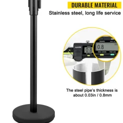 VEVOR Crowd Control Stanchion, Set of 8 Pieces Stanchion Set, Stanchion Set with 6.6 ft/2 m Black Retractable Belt, Black Crowd Control Barrier with Concrete and Metal Base – Easy Connect Assembly