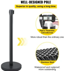VEVOR Crowd Control Stanchions, 6-Pack Crowd Control Barriers with 3PCS 6.5FT Retractable Belt, Stanchion Posts Queue Pole for Crowd Control Barriers, Easy Assembly