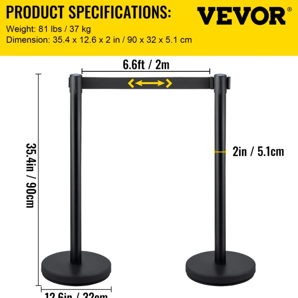 VEVOR Crowd Control Stanchions, 6-Pack Crowd Control Barriers with 3PCS 6.5FT Retractable Belt, Stanchion Posts Queue Pole for Crowd Control Barriers, Easy Assembly