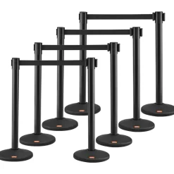 VEVOR Crowd Control Stanchions, 8-Pack Crowd Control Barriers with 4PCS 6.5FT Black Retractable Belts, Plastic Stanchion Queue Post, Belt Barriers Line Divider Stanchion Set for Airport, Exhibition
