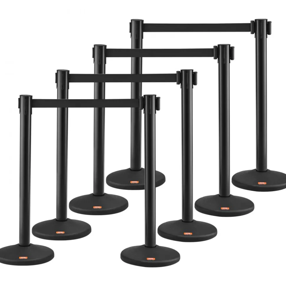 VEVOR Crowd Control Stanchions, 8-Pack Crowd Control Barriers with 4PCS 6.5FT Black Retractable Belts, Plastic Stanchion Queue Post, Belt Barriers Line Divider Stanchion Set for Airport, Exhibition
