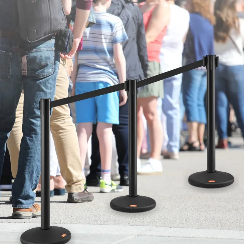 VEVOR Crowd Control Stanchions, 8-Pack Crowd Control Barriers with 4PCS 6.5FT Black Retractable Belts, Plastic Stanchion Queue Post, Belt Barriers Line Divider Stanchion Set for Airport, Exhibition