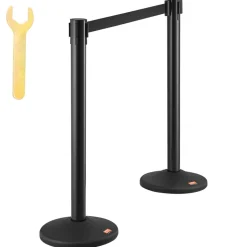 VEVOR Crowd Control Stanchions, 8-Pack Crowd Control Barriers with 4PCS 6.5FT Black Retractable Belts, Plastic Stanchion Queue Post, Belt Barriers Line Divider Stanchion Set for Airport, Exhibition