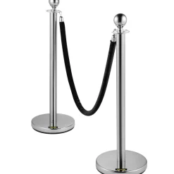 VEVOR Crowd Control Stanchion, Set of 2 Pieces Stanchion, Stanchion Set with 5 ft/1.5 m Black Velvet Rope, Silver Crowd Control Barrier with Sturdy Concrete and Metal Base – Easy Connect Assembly