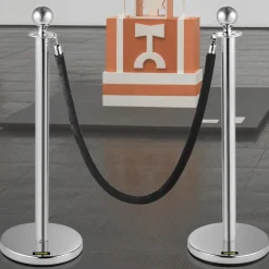 VEVOR Crowd Control Stanchion, Set of 2 Pieces Stanchion, Stanchion Set with 5 ft/1.5 m Black Velvet Rope, Silver Crowd Control Barrier with Sturdy Concrete and Metal Base – Easy Connect Assembly