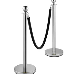 VEVOR Crowd Control Stanchion, Set of 2 Pieces Stanchion, Stanchion Set with 5 ft/1.5 m Black Velvet Rope, Silver Crowd Control Barrier with Sturdy Concrete and Metal Base – Easy Connect Assembly