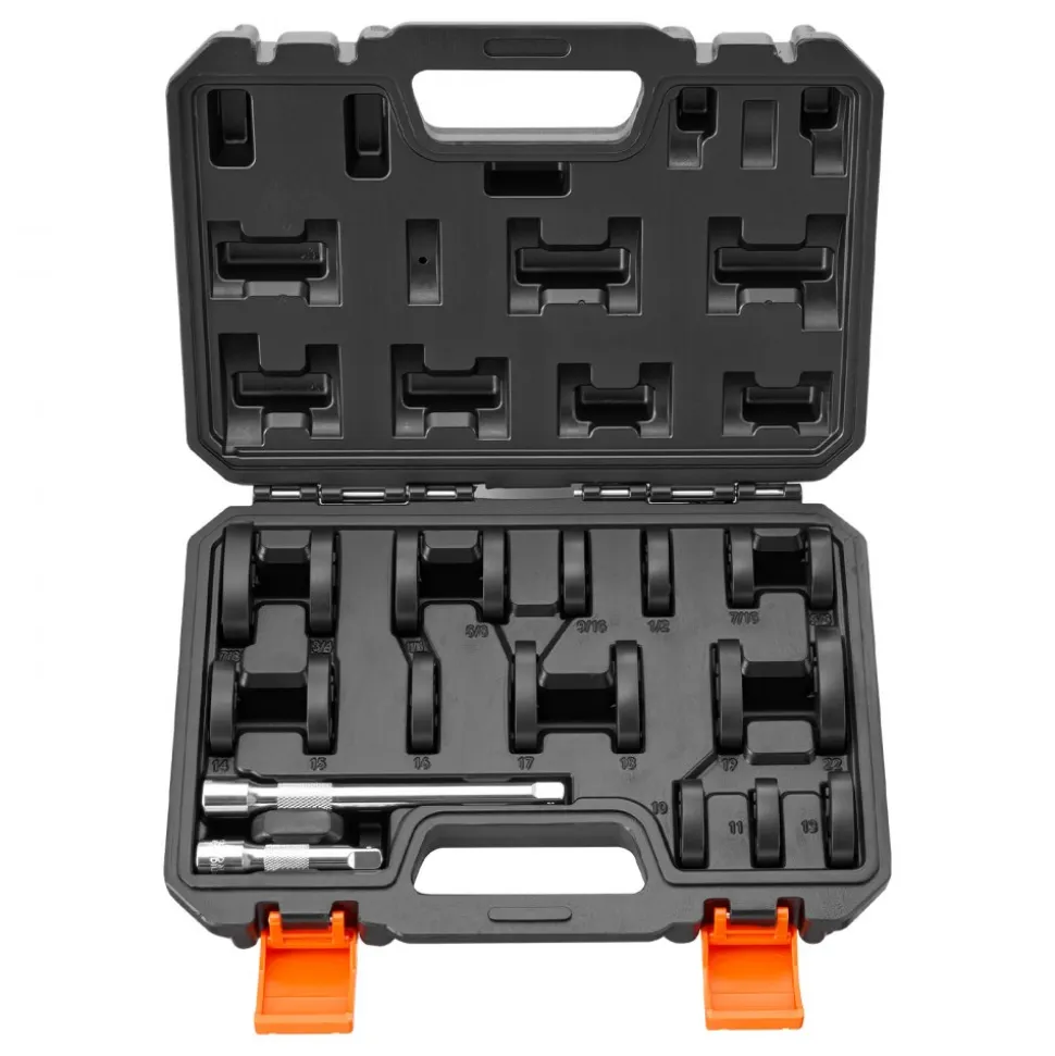 VEVOR Crowfoot Wrench Set, 3/8" Drive, 20-Piece Metric and SAE Size Flare Nut Crows Foot Wrenches, with Storage Case, Dual Size Markings on Tools and Case, for Auto Maintenance