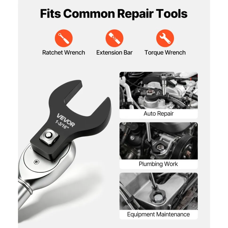 VEVOR Crowfoot Wrench Set, 1/2" Drive, 14-Piece SAE 1-1/16" to 2" Crows Foot Wrenches, with Storage Tray, Dual Size Markings on Tools and Tray, for Auto Maintenance or Repairs