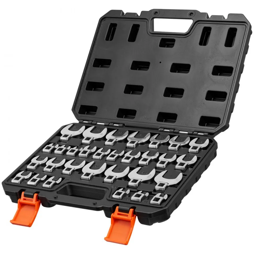 VEVOR Crowfoot Wrench Set, 3/8" Drive, 30-Piece Metric and SAE Size Crows Foot Wrenches, Cr-Mo Alloy Steel, with Storage Case, Dual Size Markings on Tools and Case, for Auto Maintenance or Repairs