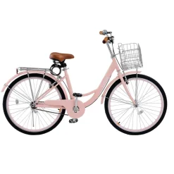 VEVOR Cruiser Bike, 1-Speed, 26-Inch Pink Beach Cruiser Bike with Large Capacity Basket and Rear Rack, Secure & Sturdy Cruiser Bike with Adjustable Seat, Fits for Cycling, Exercise & Shopping