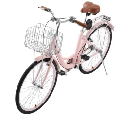 VEVOR Cruiser Bike, 1-Speed, 26-Inch Pink Beach Cruiser Bike with Large Capacity Basket and Rear Rack, Secure & Sturdy Cruiser Bike with Adjustable Seat, Fits for Cycling, Exercise & Shopping