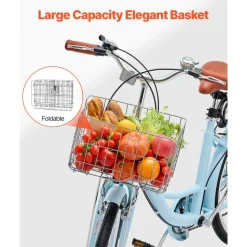 VEVOR Cruiser Bike, 1-Speed, 26-Inch Light Blue Beach Cruiser Bike with Large Capacity Basket and Rear Rack, Secure & Sturdy Cruiser Bike with Adjustable Seat, Fits for Cycling, Exercise & Shopping