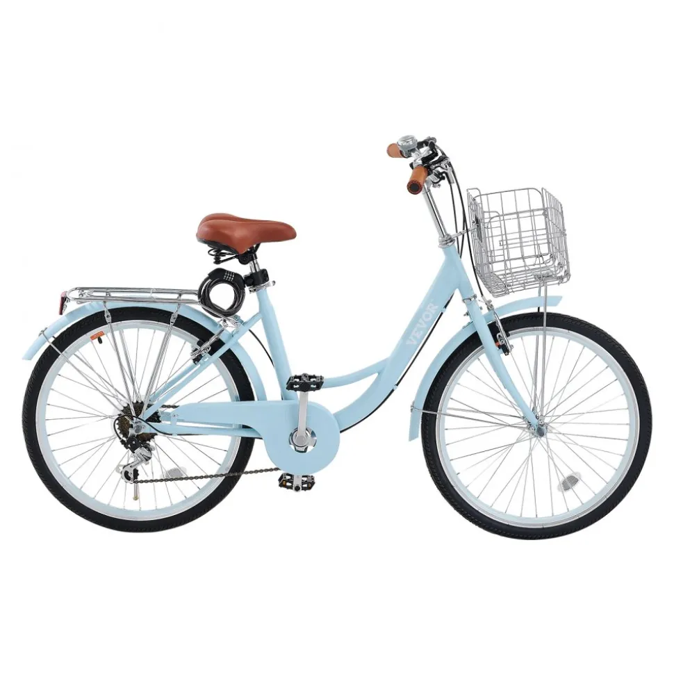 VEVOR Cruiser Bike, 1-Speed, 26-Inch Light Blue Beach Cruiser Bike with Large Capacity Basket and Rear Rack, Secure & Sturdy Cruiser Bike with Adjustable Seat, Fits for Cycling, Exercise & Shopping