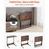 VEVOR C Table, Folding C Shaped End Table with Metal Frame & Adjustable Feet, Foldable C Shaped Side Table for Living Room Bedroom Office, 23.62 x 14.57 x 27.56 inch C Shaped TV Tray, Brown and Black