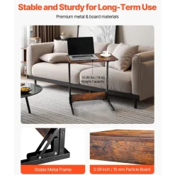 VEVOR C Table, Folding C Shaped End Table with Metal Frame & Adjustable Feet, Foldable C Shaped Side Table for Living Room Bedroom Office, 23.62 x 14.57 x 27.56 inch C Shaped TV Tray, Brown and Black