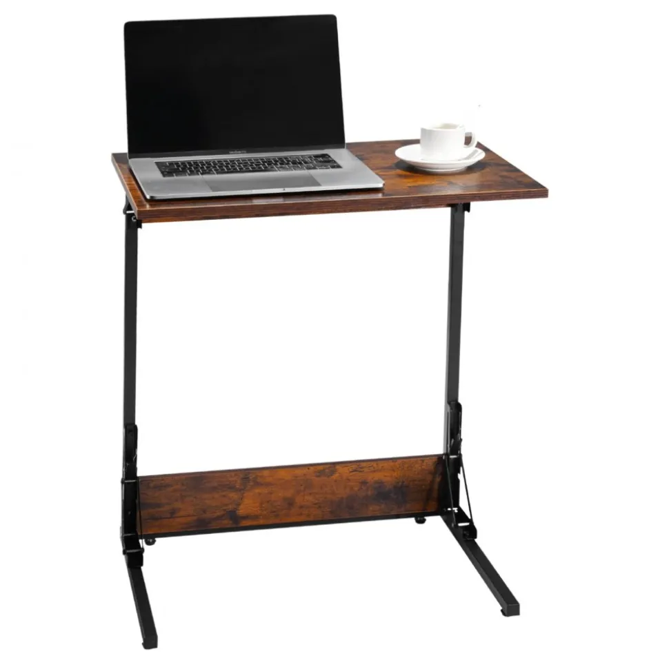 VEVOR C Table, Folding C Shaped End Table with Metal Frame & Adjustable Feet, Foldable C Shaped Side Table for Living Room Bedroom Office, 23.62 x 14.57 x 27.56 inch C Shaped TV Tray, Brown and Black
