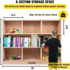 VEVOR Cubby Mobile Tray Storage Cabinet, 8-Compartment Cubby Storage Shelf, Cubby Storage Cabinet 3-shelf, Classroom Cubbies, Classroom Furniture for Home, Daycare and Preschool, Natural