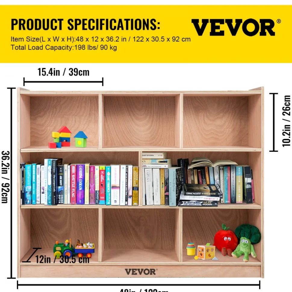 VEVOR Cubby Mobile Tray Storage Cabinet, 8-Compartment Cubby Storage Shelf, Cubby Storage Cabinet 3-shelf, Classroom Cubbies, Classroom Furniture for Home, Daycare and Preschool, Natural