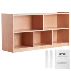 VEVOR Cubby Mobile Tray Storage Cabinet, 5-Compartment Cubby Storage Shelf, Cubby Storage Cabinet 2-shelf, Classroom Cubbies, Classroom Furniture for Home, Daycare and Preschool, Natural