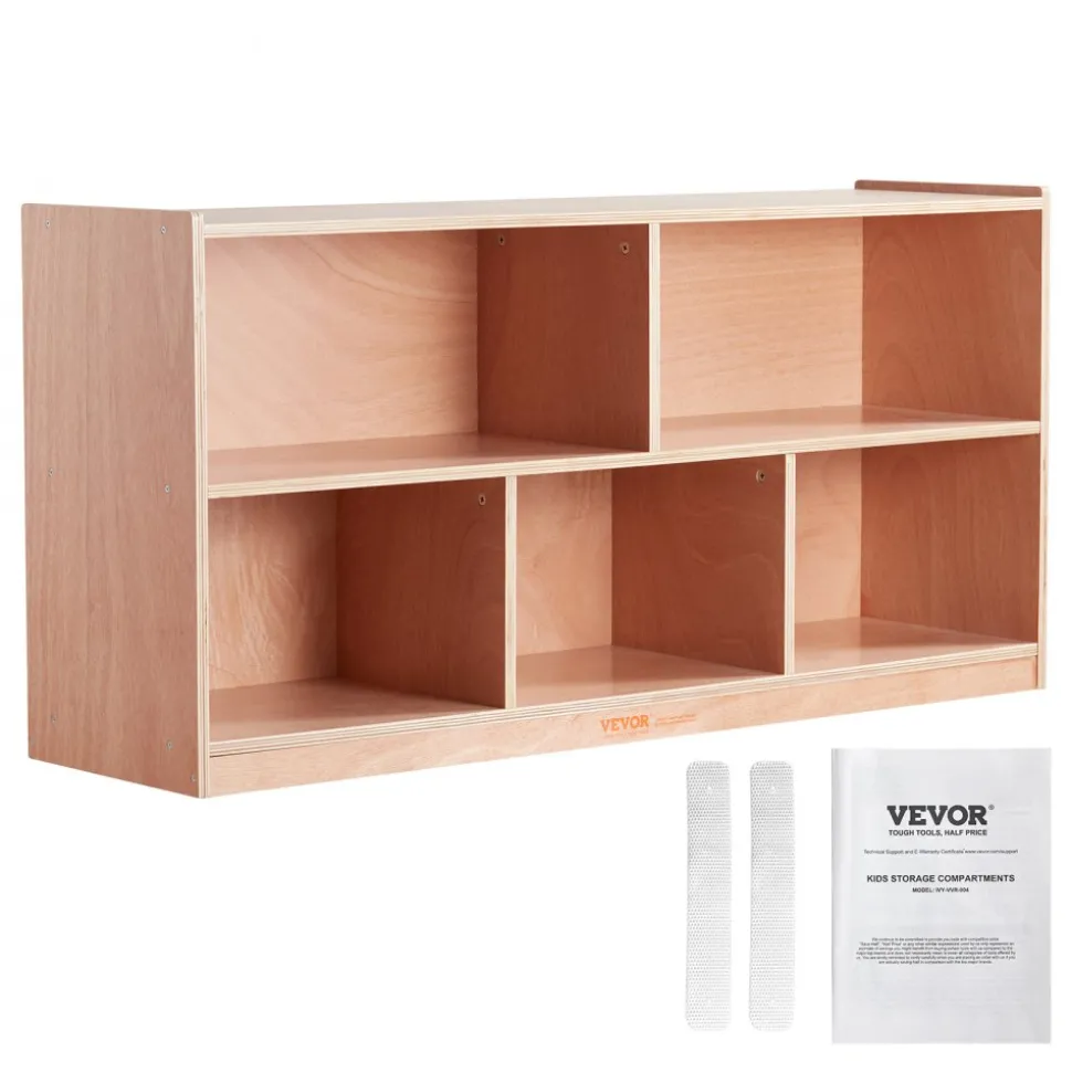 VEVOR Cubby Mobile Tray Storage Cabinet, 5-Compartment Cubby Storage Shelf, Cubby Storage Cabinet 2-shelf, Classroom Cubbies, Classroom Furniture for Home, Daycare and Preschool, Natural