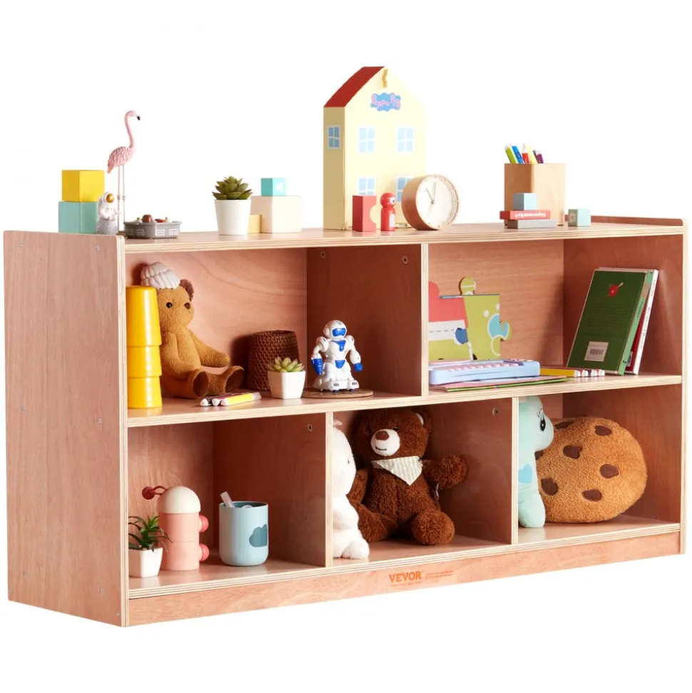 VEVOR Cubby Mobile Tray Storage Cabinet, 5-Compartment Cubby Storage Shelf, Cubby Storage Cabinet 2-shelf, Classroom Cubbies, Classroom Furniture for Home, Daycare and Preschool, Natural