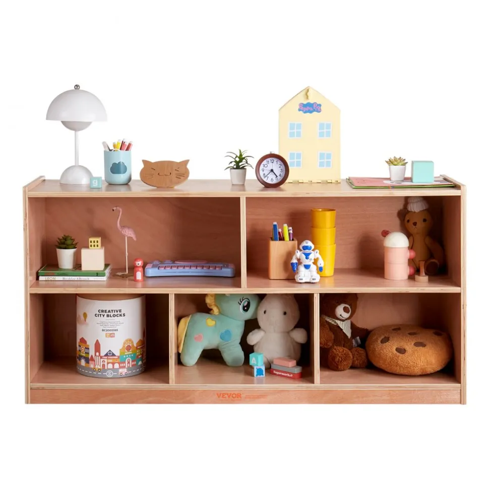 VEVOR Cubby Mobile Tray Storage Cabinet, 5-Compartment Cubby Storage Shelf, Cubby Storage Cabinet 2-shelf, Classroom Cubbies, Classroom Furniture for Home, Daycare and Preschool, Natural