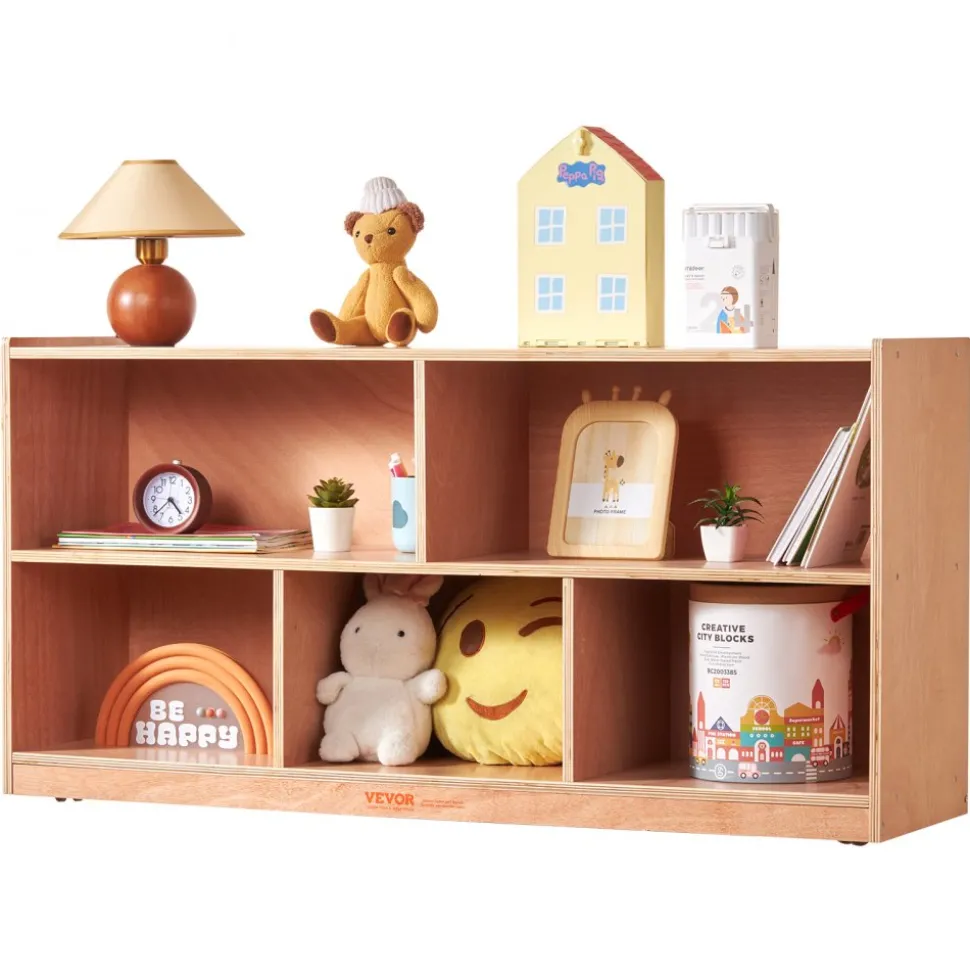 VEVOR Cubby Mobile Tray Storage Cabinet, 5-Compartment Cubby Storage Shelf, Cubby Storage Cabinet 2-shelf, Classroom Cubbies, Classroom Furniture for Home, Daycare and Preschool, Natural