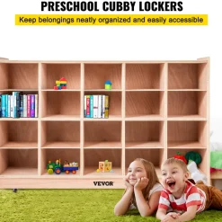 VEVOR Cubby Mobile Tray Storage Cabinet, 20-Compartment Cubby Storage Shelf, Cubby Storage Cabinet 4 x 5, Classroom Cubbies, Classroom Furniture for Home, Daycare and Preschool, Natural